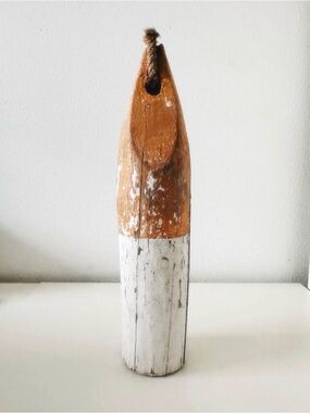 Vintage Wood Lobster Buoy Orange & White